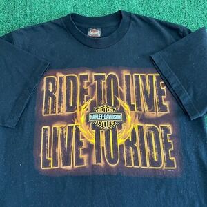 Vintage Harley-Davidson Live to Ride T-Shirt Mens Large Black USA Flames Y2K